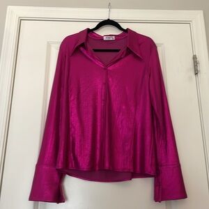 Metallic Shiny Pink/Magenta Button Down Blouse